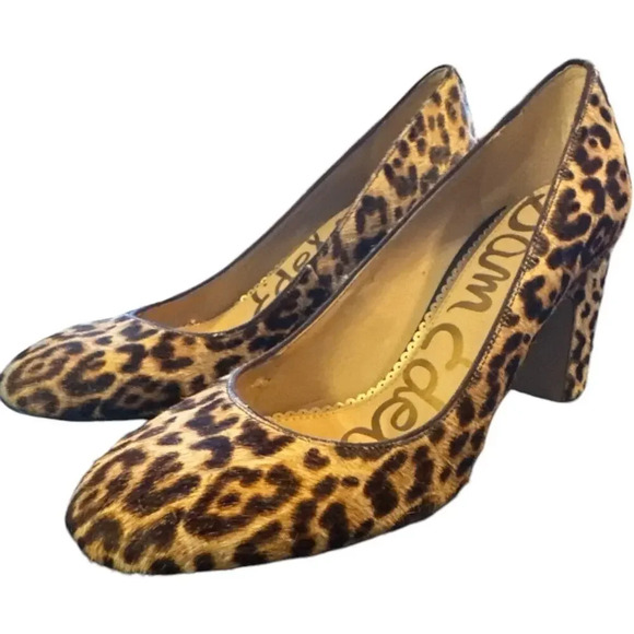 Sam Edelman Calf hair; Leopard print block pump 8.5/38.5 3”heel - Picture 2 of 8